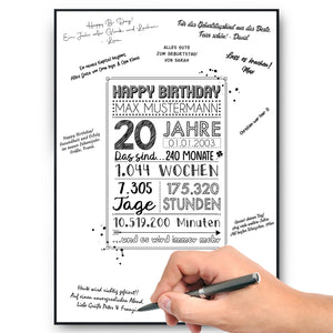 20. Geburtstag Geschenk Personalisierte Geburtstagskarte Gästebuch Jahrgang 2004 Poster Männer Frauen 20 Jahre Dekoration