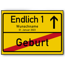 Laden Sie das Bild in den Galerie-Viewer, 1. Geburtstag Ortsschild personalisiert 1 Jahr Deko Jahrgang 2025 personalisiertes Geschenk lustig