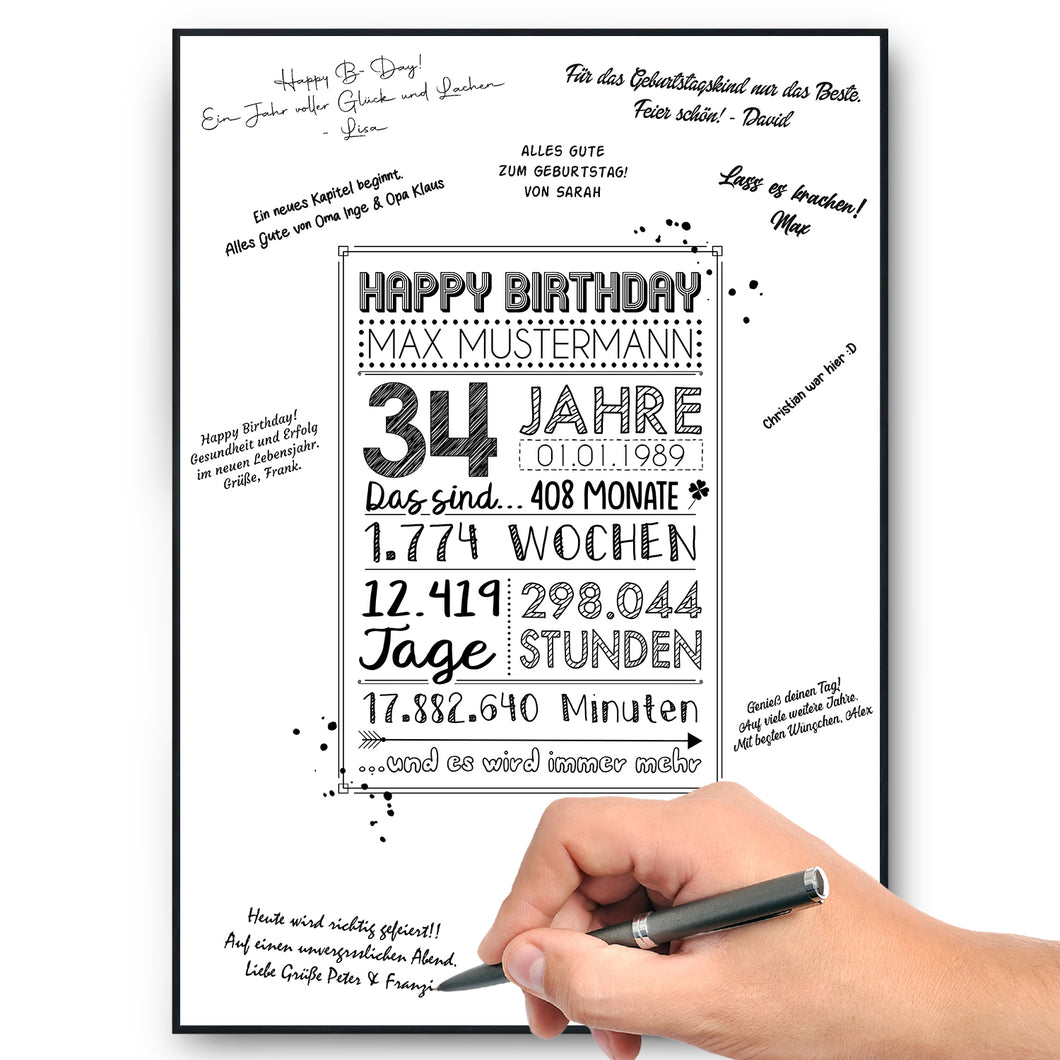 34. Geburtstag Geschenk Personalisierte Geburtstagskarte Gästebuch Jahrgang 1990 Poster Männer Frauen 34 Jahre Dekoration