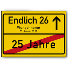 Laden Sie das Bild in den Galerie-Viewer, 26. Geburtstag Ortsschild personalisiert 26 Jahre Deko Jahrgang 2000 personalisiertes Geschenk lustig