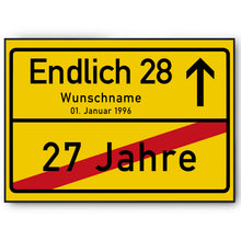 Laden Sie das Bild in den Galerie-Viewer, 28. Geburtstag Ortsschild personalisiert 28 Jahre Deko Jahrgang 1998 personalisiertes Geschenk lustig