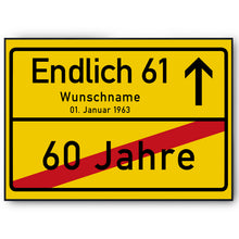 Laden Sie das Bild in den Galerie-Viewer, 61. Geburtstag Ortsschild personalisiert 61 Jahre Deko Jahrgang 1965 personalisiertes Geschenk lustig