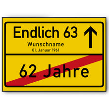 Laden Sie das Bild in den Galerie-Viewer, 63. Geburtstag Ortsschild personalisiert 63 Jahre Deko Jahrgang 1963 personalisiertes Geschenk lustig
