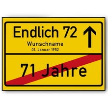 Laden Sie das Bild in den Galerie-Viewer, 72. Geburtstag Ortsschild personalisiert 72 Jahre Deko Jahrgang 1954 personalisiertes Geschenk lustig