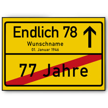 Laden Sie das Bild in den Galerie-Viewer, 78. Geburtstag Ortsschild personalisiert 78 Jahre Deko Jahrgang 1948 personalisiertes Geschenk lustig