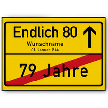 Laden Sie das Bild in den Galerie-Viewer, 80. Geburtstag Ortsschild personalisiert 80 Jahre Deko Jahrgang 1946 personalisiertes Geschenk lustig