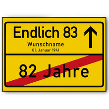 Laden Sie das Bild in den Galerie-Viewer, 83. Geburtstag Ortsschild personalisiert 83 Jahre Deko Jahrgang 1943 personalisiertes Geschenk lustig