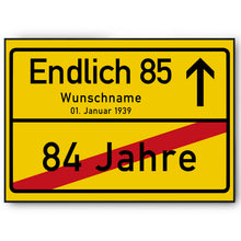 Laden Sie das Bild in den Galerie-Viewer, 85. Geburtstag Ortsschild personalisiert 85 Jahre Deko Jahrgang 1941 personalisiertes Geschenk lustig