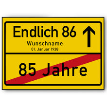 Laden Sie das Bild in den Galerie-Viewer, 86. Geburtstag Ortsschild personalisiert 86 Jahre Deko Jahrgang 1940 personalisiertes Geschenk lustig