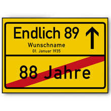 Laden Sie das Bild in den Galerie-Viewer, 89. Geburtstag Ortsschild personalisiert 89 Jahre Deko Jahrgang 1937 personalisiertes Geschenk lustig
