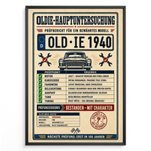 Laden Sie das Bild in den Galerie-Viewer, Oldie-Hauptuntersuchung 1940 als personalisiertes Poster mit schwarzem Rahmen