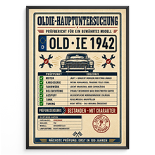 Laden Sie das Bild in den Galerie-Viewer, Oldie-Hauptuntersuchung 1942 als personalisiertes Poster mit schwarzem Rahmen