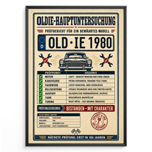 Laden Sie das Bild in den Galerie-Viewer, Oldie-Hauptuntersuchung 1980 als personalisiertes Poster mit schwarzem Rahmen
