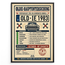 Laden Sie das Bild in den Galerie-Viewer, Oldie-Hauptuntersuchung 1983 als personalisiertes Poster mit schwarzem Rahmen