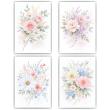 Laden Sie das Bild in den Galerie-Viewer, Blumen Poster 4er Set Aquarell Rosen Pastell Botanische Wandbilder
