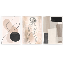 Laden Sie das Bild in den Galerie-Viewer, Abstrakte Frau Poster 3er Set Beige Modern Boho Wandbilder