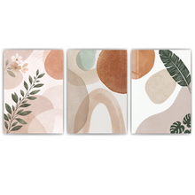 Laden Sie das Bild in den Galerie-Viewer, Boho Poster 3er Set Beige Terrakotta Botanisch Abstrakte Wandbilder