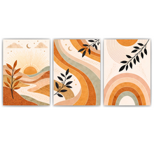 Laden Sie das Bild in den Galerie-Viewer, Boho Sonnenuntergang Poster 3er Set Beige Orange Modern Wandbilder