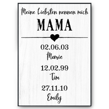 Laden Sie das Bild in den Galerie-Viewer, Personalisiertes Mama Poster mit Namen und Geburtsdaten Geschenk für Mama und Oma Muttertag Geschenkidee Mama Geburtstag