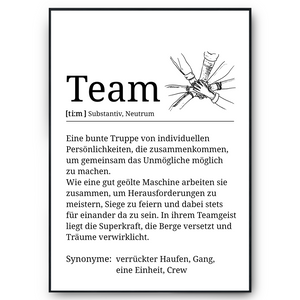 Team Definition Poster Mitarbeiter Geschenk Kollegen