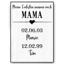 Laden Sie das Bild in den Galerie-Viewer, Personalisiertes Mama Poster mit Namen und Geburtsdaten Geschenk für Mama und Oma Muttertag Geschenkidee Mama Geburtstag