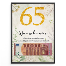 Laden Sie das Bild in den Galerie-Viewer, Personalisiertes Geldgeschenk zum 65. Geburtstag Männer Frauen Geburtstagsgeschenk Geld Geschenkidee personalisierbar