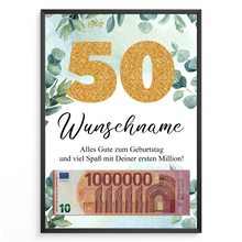Laden Sie das Bild in den Galerie-Viewer, Personalisiertes Geldgeschenk zum 50. Geburtstag Männer Frauen Geburtstagsgeschenk Geld Geschenk personalisierbar