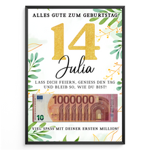 Laden Sie das Bild in den Galerie-Viewer, Personalisiertes Geldgeschenk zum 14. Geburtstag Geld Geschenkidee personalisierbar Geburtstagskarte