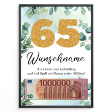 Laden Sie das Bild in den Galerie-Viewer, Personalisiertes Geldgeschenk zum 65. Geburtstag Männer Frauen Geburtstagsgeschenk Geld Geschenk personalisierbar