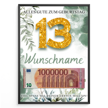 Laden Sie das Bild in den Galerie-Viewer, Personalisiertes Geldgeschenk zum 13. Geburtstag Männer Frauen Geburtstagsgeschenk Geld Geschenk personalisierbar
