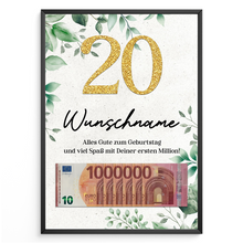 Laden Sie das Bild in den Galerie-Viewer, Personalisiertes Geldgeschenk zum 20. Geburtstag Männer Frauen Geburtstagskarte