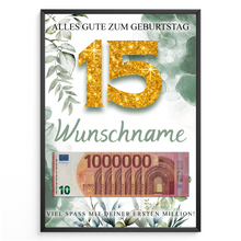 Laden Sie das Bild in den Galerie-Viewer, Personalisiertes Geldgeschenk zum 15. Geburtstag Männer Frauen Geburtstagsgeschenk Geld Geschenk personalisierbar
