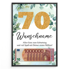 Laden Sie das Bild in den Galerie-Viewer, Personalisiertes Geldgeschenk zum 70. Geburtstag Männer Frauen Geburtstagsgeschenk Geld Geschenk personalisierbar