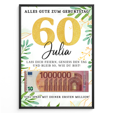 Laden Sie das Bild in den Galerie-Viewer, Personalisiertes Geldgeschenk zum 60. Geburtstag Geld Geschenkidee personalisierbar Geburtstagskarte