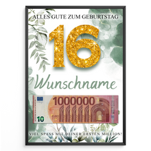Laden Sie das Bild in den Galerie-Viewer, Personalisiertes Geldgeschenk zum 16. Geburtstag Männer Frauen Geburtstagsgeschenk Geld Geschenk personalisierbar