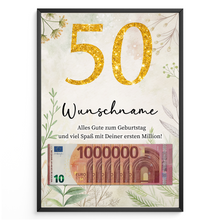 Laden Sie das Bild in den Galerie-Viewer, Personalisiertes Geldgeschenk zum 50. Geburtstag Männer Frauen Geburtstagsgeschenk Geld Geschenkidee personalisierbar