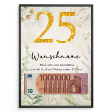 Laden Sie das Bild in den Galerie-Viewer, Personalisiertes Geldgeschenk zum 25. Geburtstag Männer Frauen Geburtstagsgeschenk Geld Geschenkidee personalisierbar