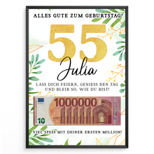 Laden Sie das Bild in den Galerie-Viewer, Personalisiertes Geldgeschenk zum 55. Geburtstag Geld Geschenkidee personalisierbar Geburtstagskarte