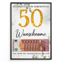 Laden Sie das Bild in den Galerie-Viewer, Personalisiertes Geldgeschenk zum 50. Geburtstag Frauen Männer Geburtstagsgeschenk Geld Geschenkidee personalisierbar