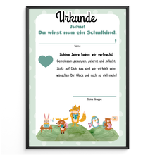 Laden Sie das Bild in den Galerie-Viewer, Kindergartenabschied Urkunde zur Einschulung Geschenkidee zum Schulanfang