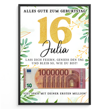 Laden Sie das Bild in den Galerie-Viewer, Personalisiertes Geldgeschenk zum 16. Geburtstag Geld Geschenkidee personalisierbar Geburtstagskarte