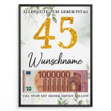 Laden Sie das Bild in den Galerie-Viewer, Personalisiertes Geldgeschenk zum 45. Geburtstag Frauen Männer Geburtstagsgeschenk Geld Geschenkidee personalisierbar