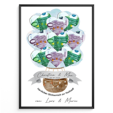 Laden Sie das Bild in den Galerie-Viewer, Personalisiertes Geldgeschenk zur Hochzeit Heißluftballon Hochzeitsgeschenk personalisierbar