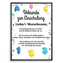 Laden Sie das Bild in den Galerie-Viewer, Urkunde Einschulung Personalisierte Geschenkidee Schulkind Schulanfang