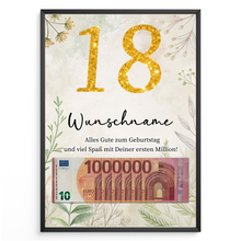 Laden Sie das Bild in den Galerie-Viewer, Personalisiertes Geldgeschenk zum 18. Geburtstag Männer Frauen Geburtstagsgeschenk Geld Geschenkidee personalisierbar