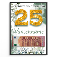 Laden Sie das Bild in den Galerie-Viewer, Personalisiertes Geldgeschenk zum 25. Geburtstag Männer Frauen Geburtstagsgeschenk Geld Geschenk personalisierbar
