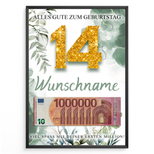 Laden Sie das Bild in den Galerie-Viewer, Personalisiertes Geldgeschenk zum 14. Geburtstag Männer Frauen Geburtstagsgeschenk Geld Geschenk personalisierbar