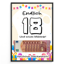 Laden Sie das Bild in den Galerie-Viewer, Geldgeschenk 18. Geburtstag Jungen Mädchen Lustige Geschenkidee 18 Jahre - Deine erste Million