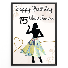 Laden Sie das Bild in den Galerie-Viewer, Geldgeschenk zum 15. Geburtstag Personalisiert Frauen Geburtstagsgeschenk Freundin Geld Geschenkidee