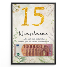 Laden Sie das Bild in den Galerie-Viewer, Personalisiertes Geldgeschenk zum 15. Geburtstag Männer Frauen Geburtstagsgeschenk Geld Geschenkidee personalisierbar